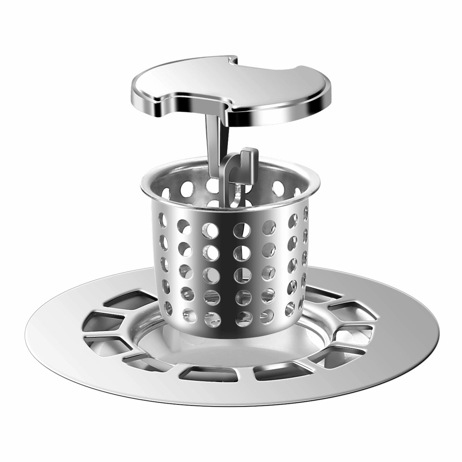 Close-up of Veloaura shower pan drain with a lift-out hair catcher for easy cleaning and maintenance.