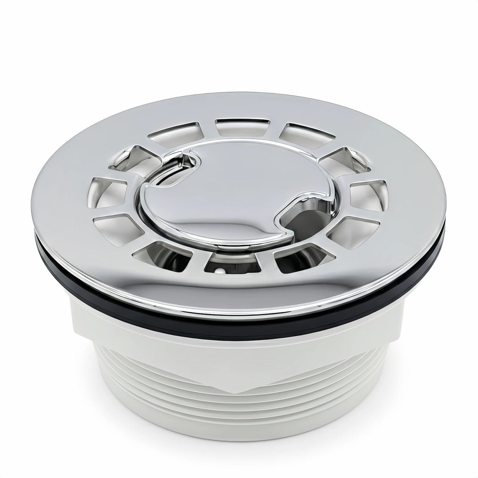 Veloaura 2 inch round no caulk shower pan drain with removable hair catcher